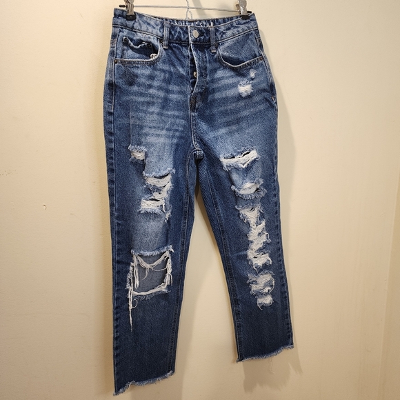 Vanilla Star 90s Boyfriend Straight Leg Medium Blue Jeans Distressing Size 3 - Picture 12 of 13